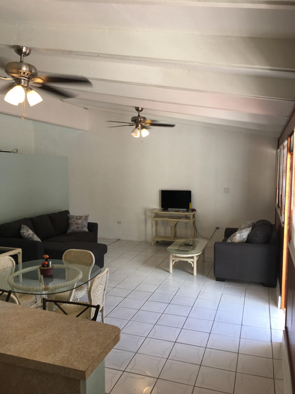 מטבח חדש לגמרי סלון יפה עם טלוויזיה חכמה לנטפליקס או הולו שלכם