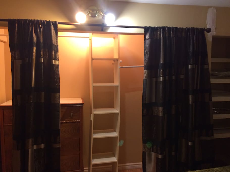 Closet space, Dresser and mirror also in room