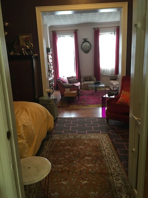 View from the private bedroom into the private living room