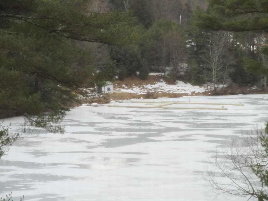 Winter at Loch Ada: if ice is thick enough, crossing country skiing, ice fishing, and ice skating is fun.
