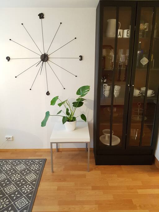 Part of the dining room and kitchen.