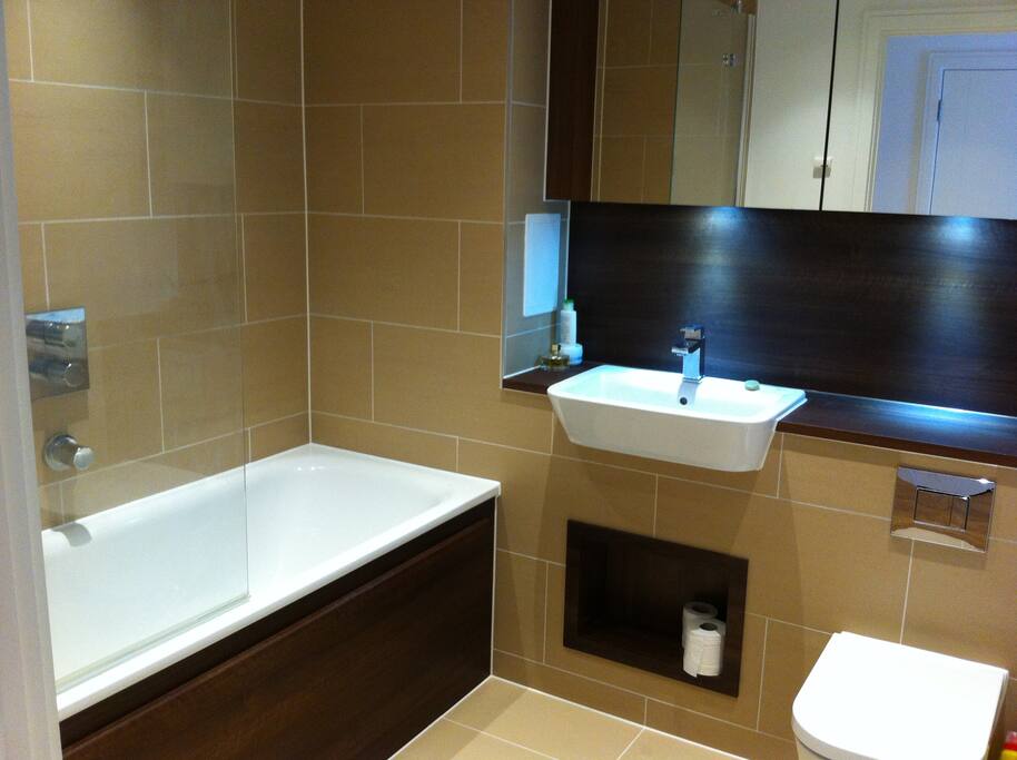 Multi directional power shower and storage space behind the mirror