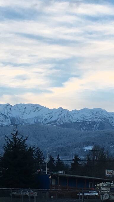 The view of the Olympic Mountains from the Bike Bungalow