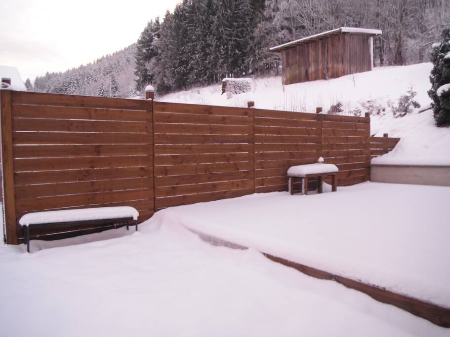 La terrasse en hiver.