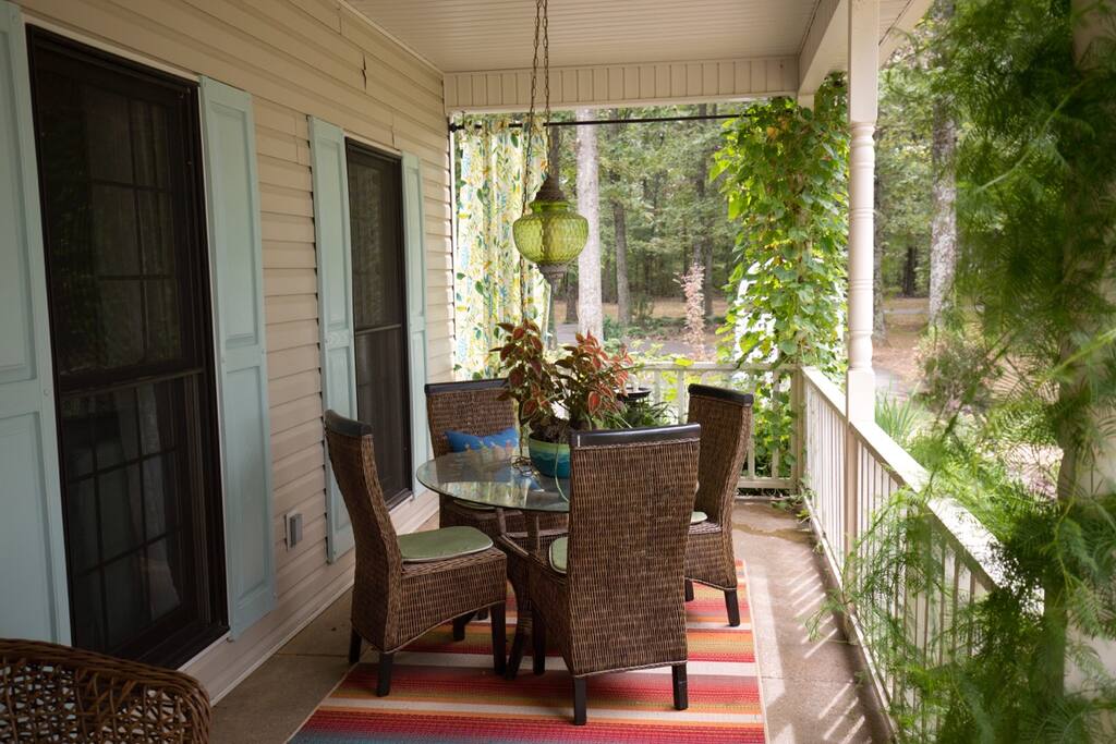 Dining area available on front porch. Constant gardening going on around here.!