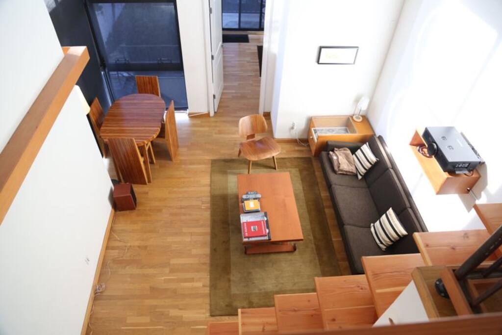 Overhead view of the living room.