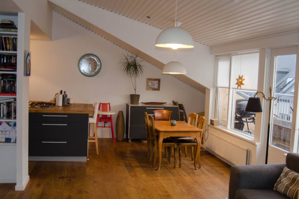Open kitchen and dining area