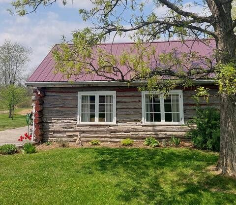 Rustic log cabin on large private country lot.