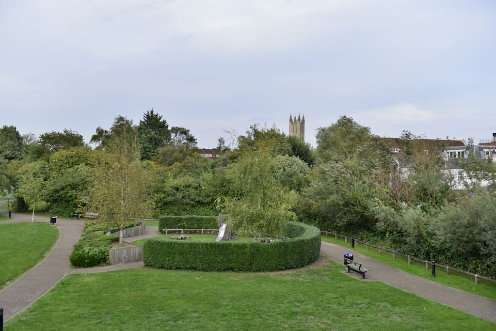 view to Bell Harry Tower over private park