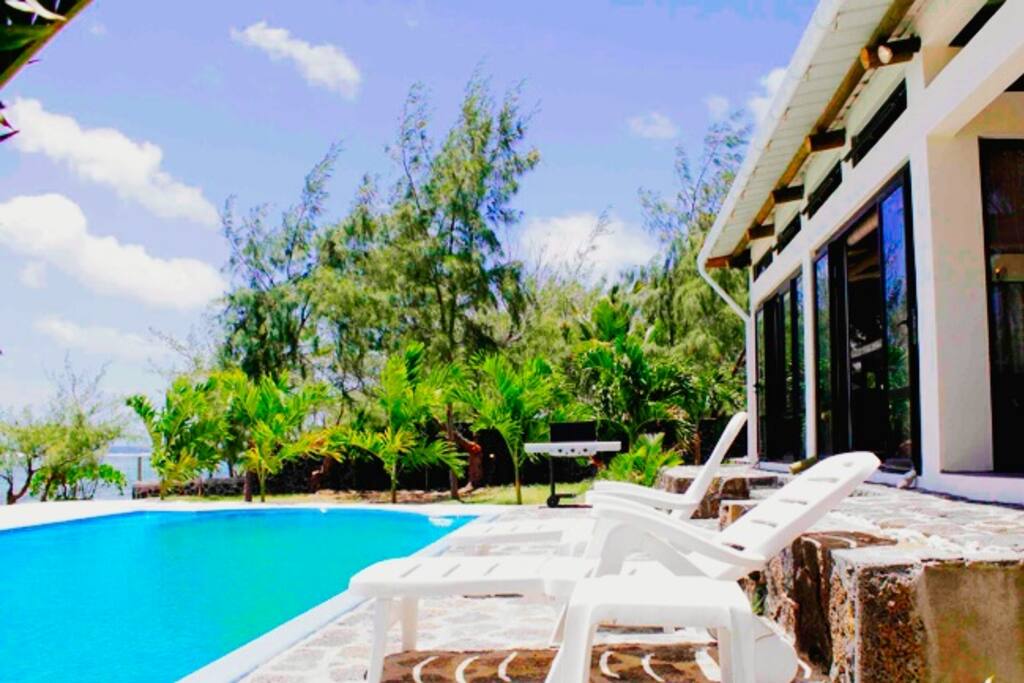 Near the swimming pool