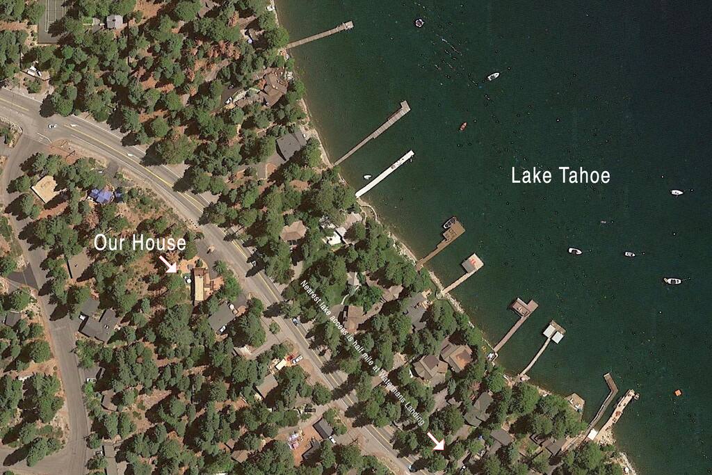 Aerial view of property in relation to North Lake Blvd and Lake Tahoe