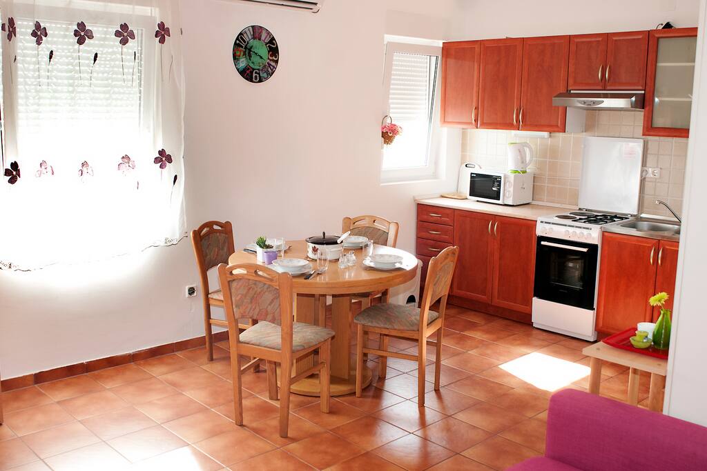 kitchen and living room with sea view