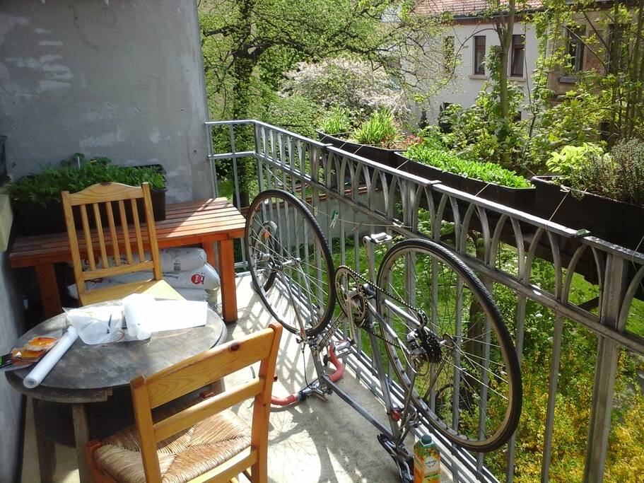 Der Balkon mit Blick zum Garten, den man auch benutzen darf.