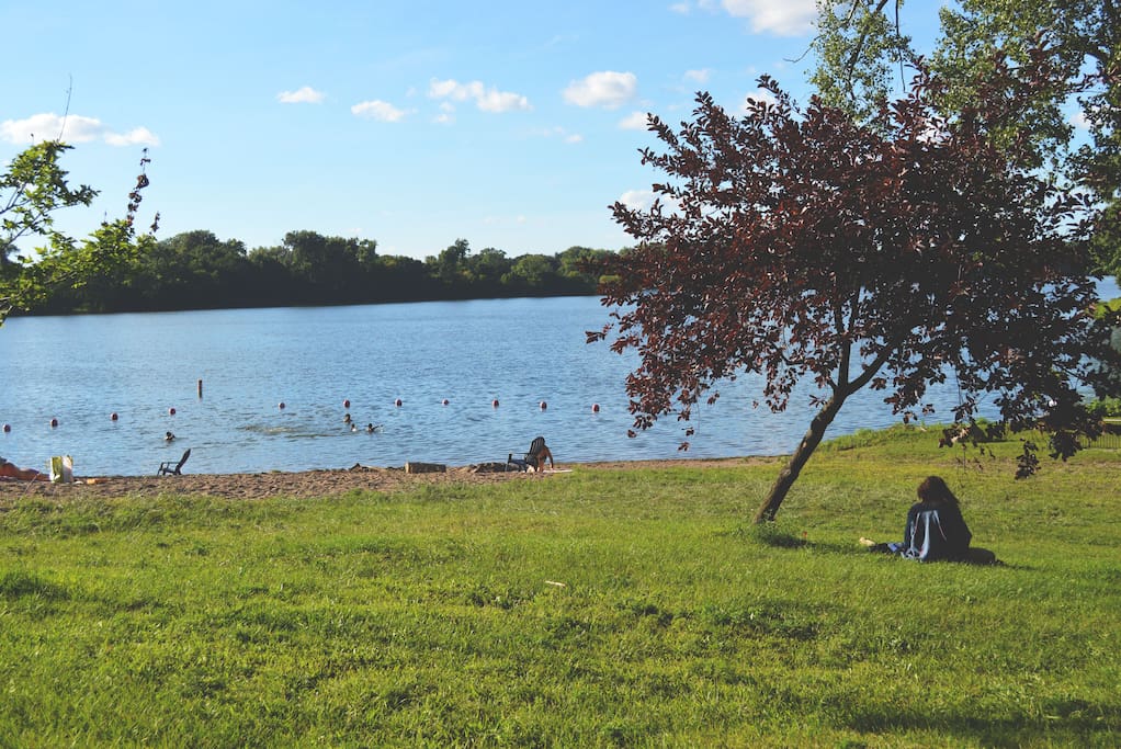 Cedar Lake Beach across the street