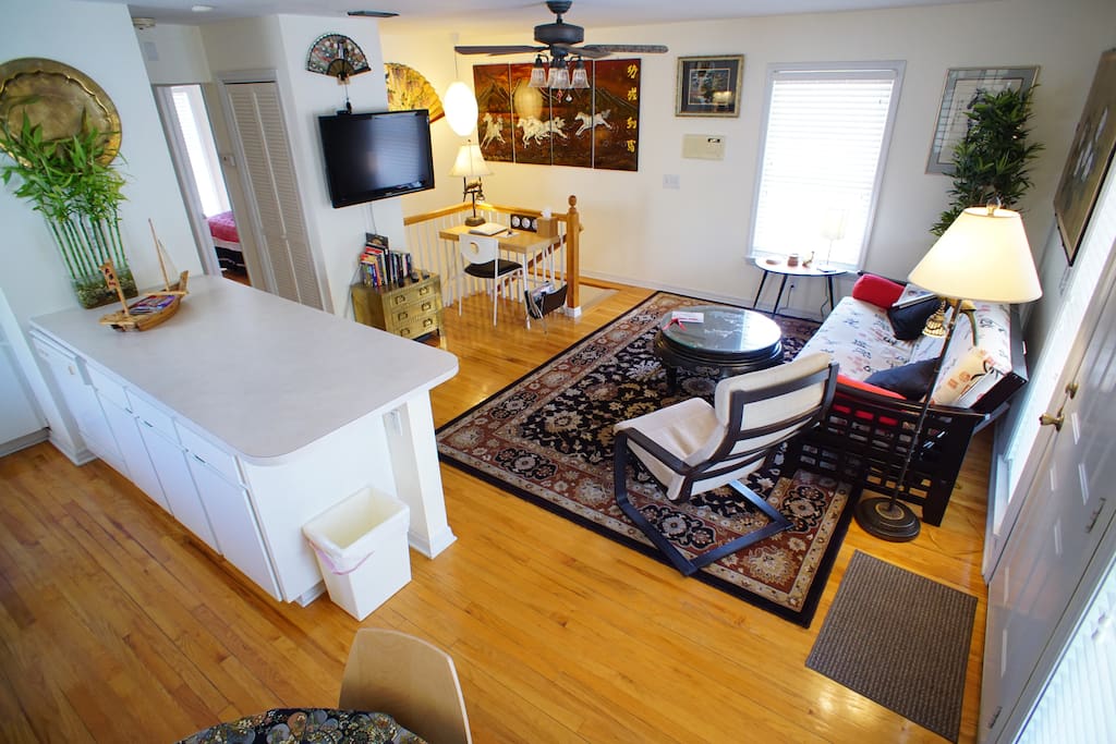 Living room & dining area overview. View from the breakfast nook.