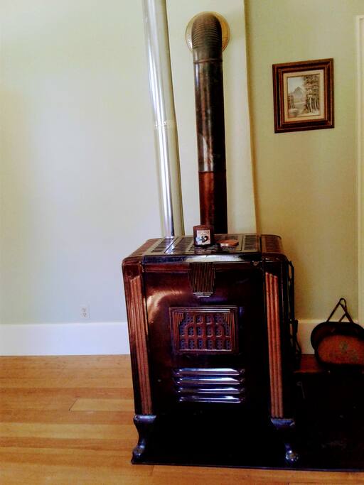 Antique wood stove for the cold and cozy nights.