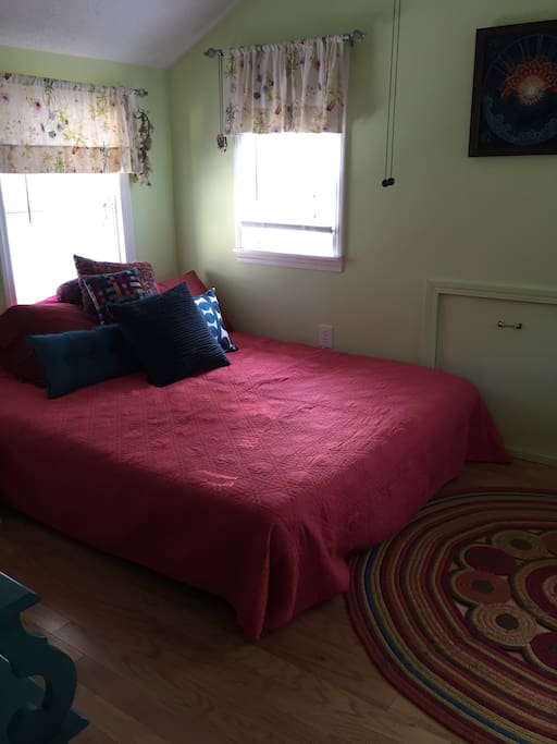 Comfy queen size bed.