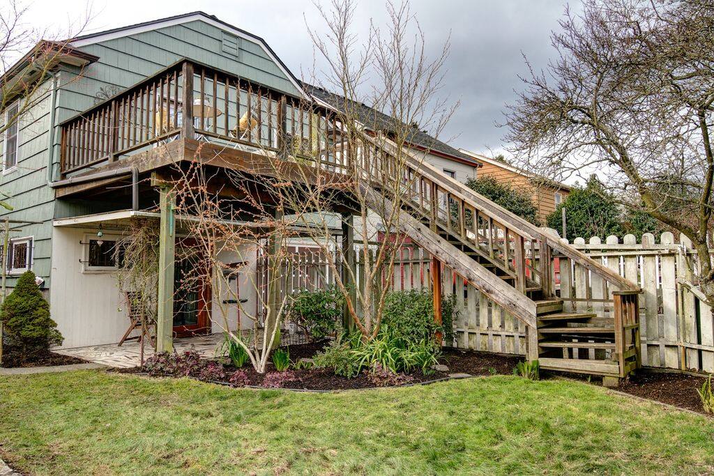Separate back entry with covered patio for airbnb guests