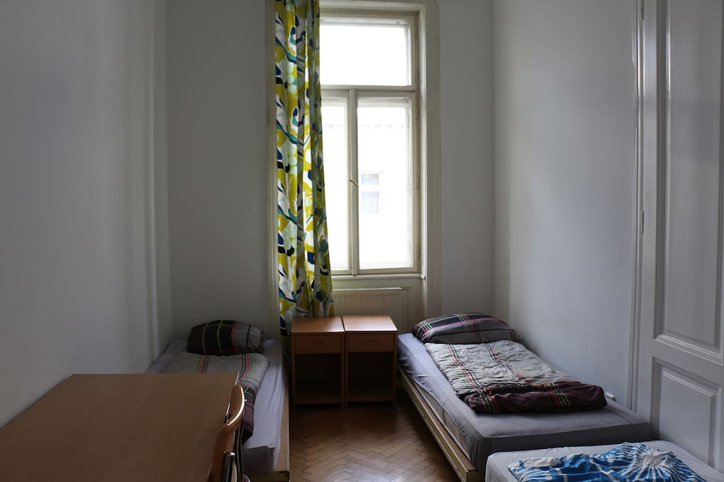 This room is very bright during the day, but you can also close the curtains and block all the light.