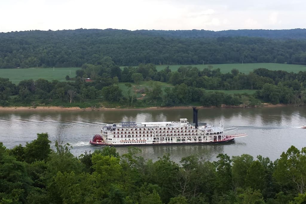 View of the American Queen as she passes before the cabin deck.