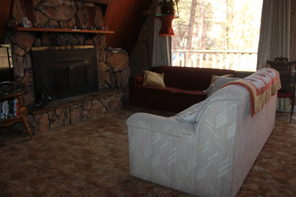 Living room. 2 Sofa beds. Fire place.