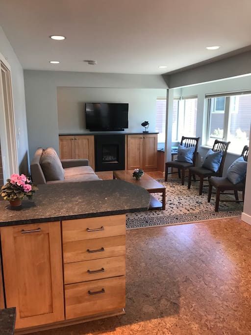 Enjoy cozy gas fireplace and large screen TV with WiFi included.