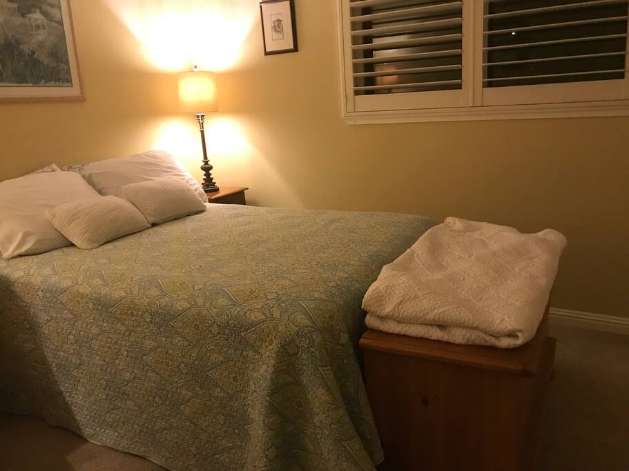 A view of room at night.