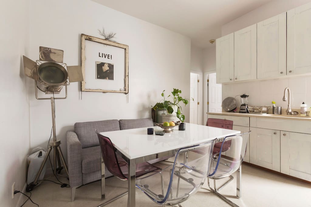 Open living area with dining room table
