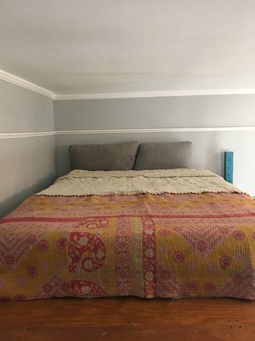 To access the loft with the queen size bed, you'll need to climb a ladder.