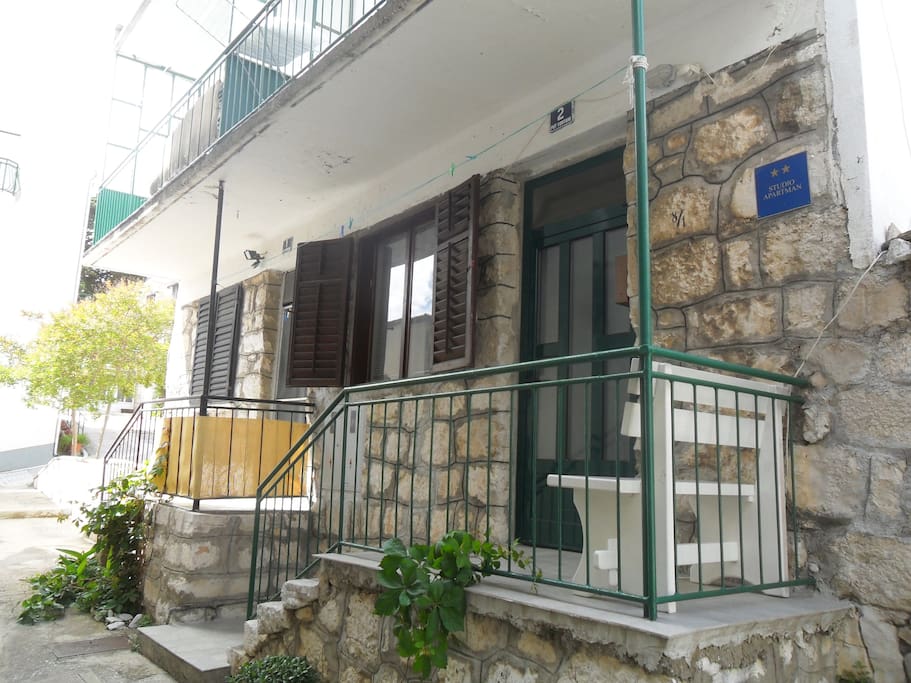 balcony/terrace on the entrance. Nice shadow in thick stone walls