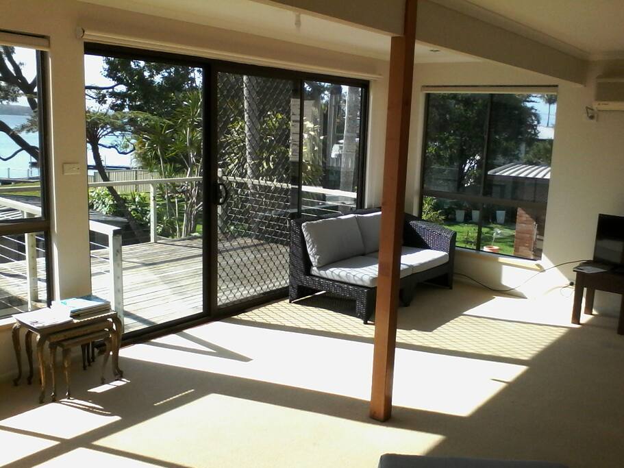 large living room and deck
