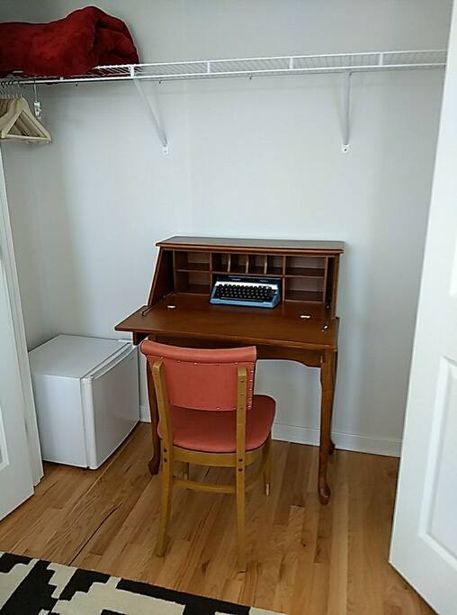 pocket desk set up in closet