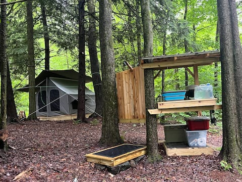 Secluded glamping campsite on maple syrup farm