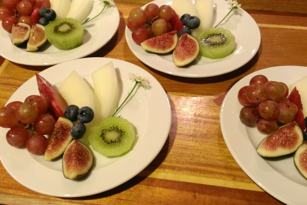Organic fresh fruit to start off breakfast
