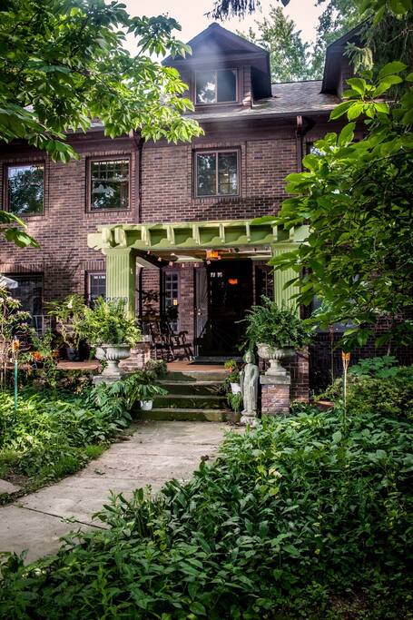 Front entrance. Guests can enter through front or back door. Entrance to third floor suite is through main house.