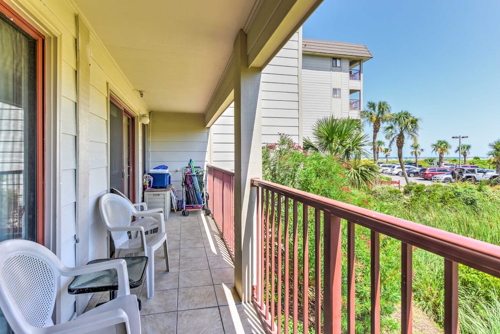 The 2-bedroom, 2-bathroom condo offers a private balcony with ocean views!