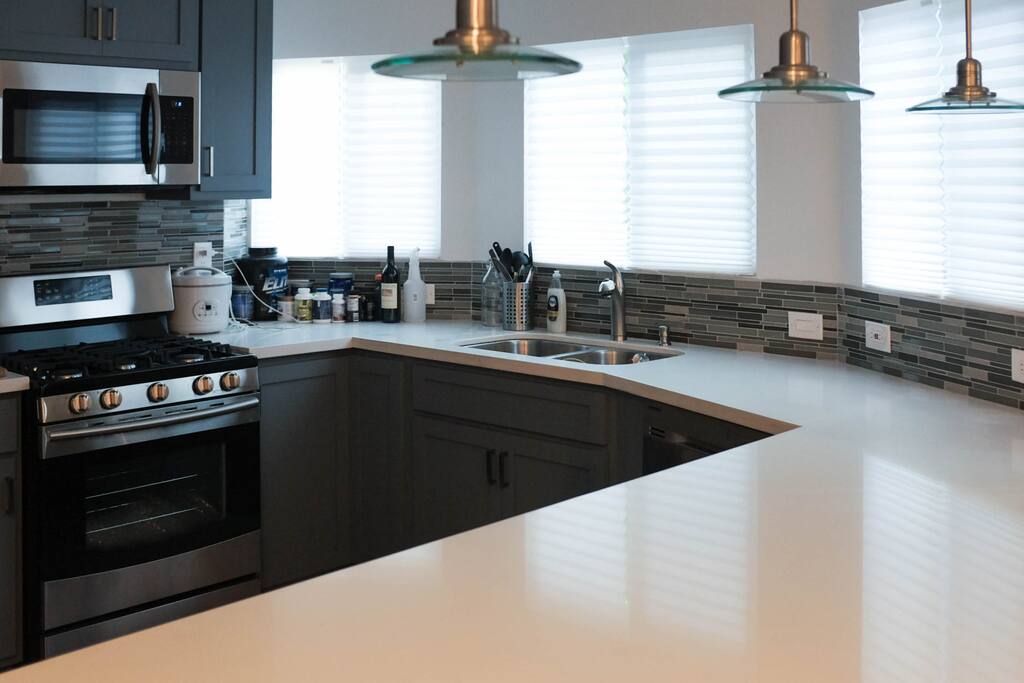 modern kitchen with marble top