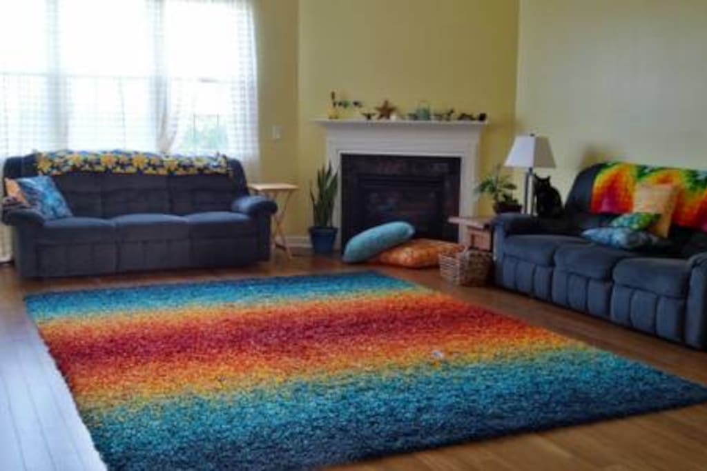Shared living room with gas fireplace