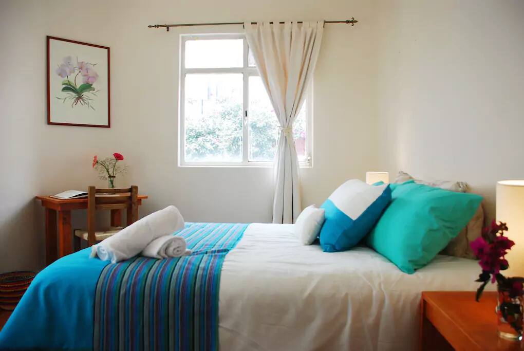 ORCHID BEDROOM -
Located at the second floor of the house, this room has 1 QUEEN SIZE BED. In addition to working desk and private bathroom with shower .