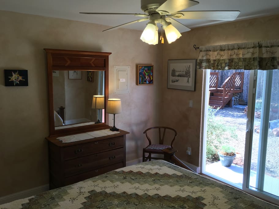Airy, screened patio doors with built in privacy blinds