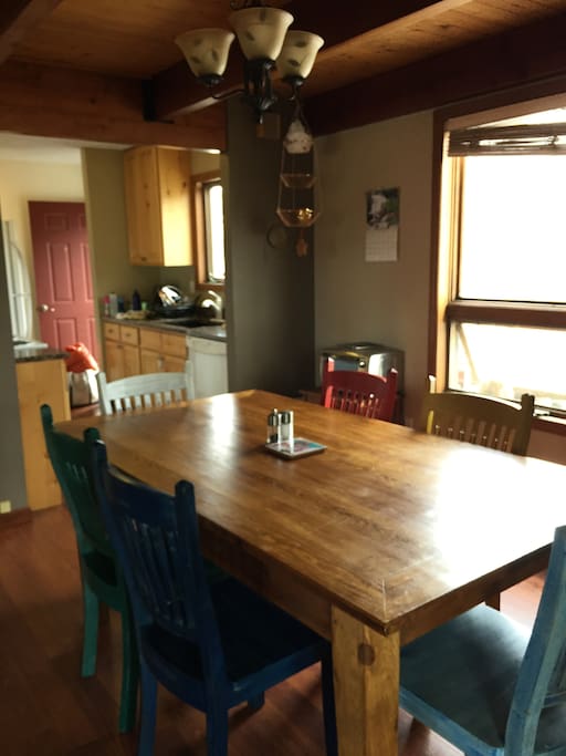 Colorful, open dining room