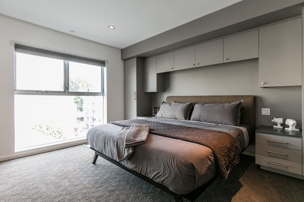 Modway bedframe, Helix mattress, Linens by Matteo