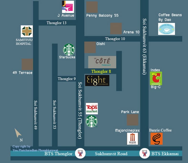Located in Thonglor8 next the Ei8ht & FoodLand SuperMarket (24Hrs)