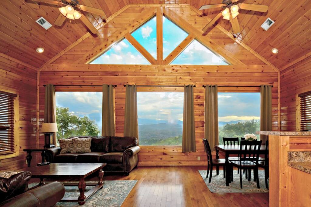 Open living area features kitchen, dining and living area with incredible views.