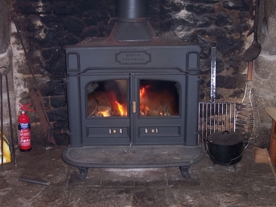 Wood burner in dining room
