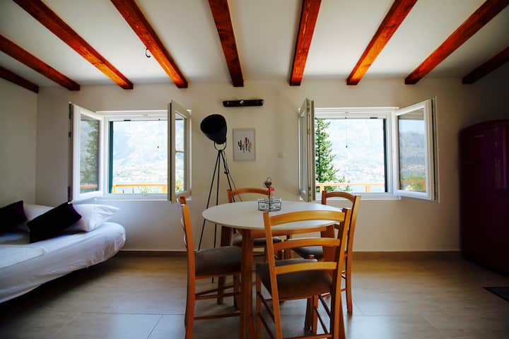 Inside the annexe/studio flat - bed on the left is a sofa bed