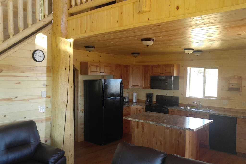 Fully stocked with pots/pans/dishes, etc. Full size appliances.