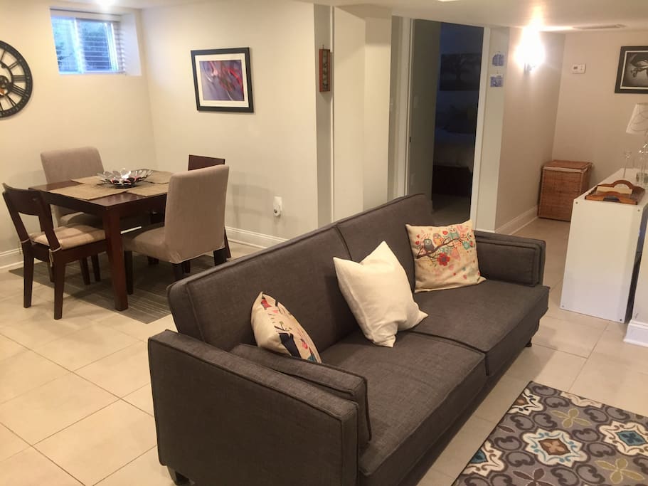 Living and dining room (couch converts into bed)