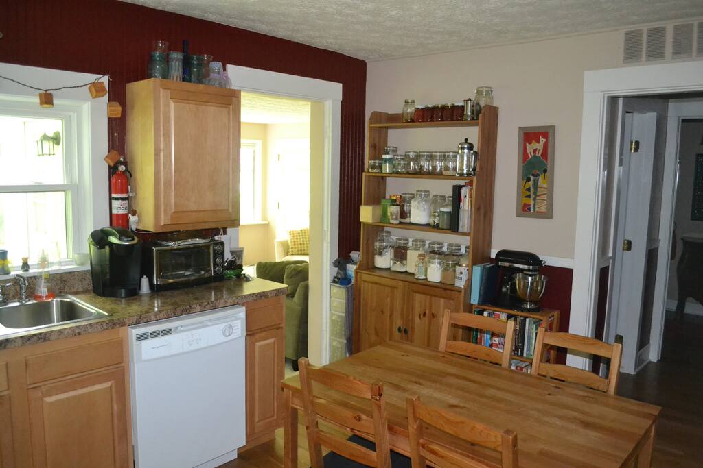 View from the kitchen into the sunroom/living room