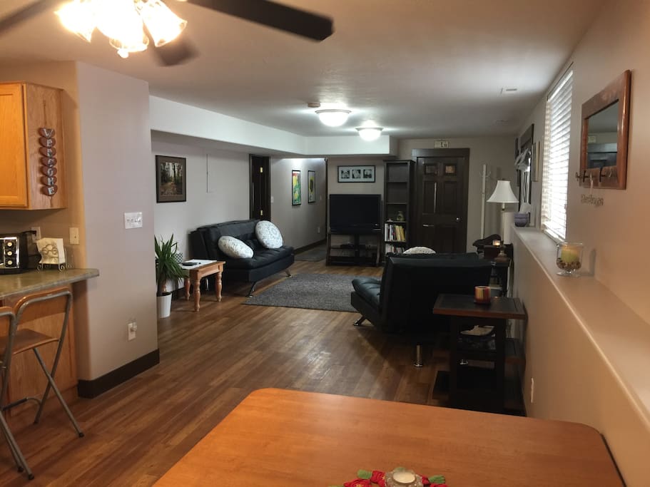 Open layout with dinette and spacious family room off the kitchen.